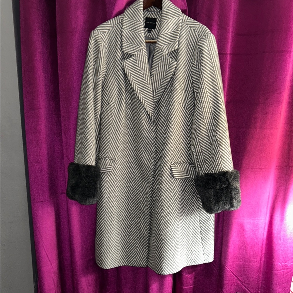 Lane Bryant Charcoal Gray and White Herringbone Trench Coat